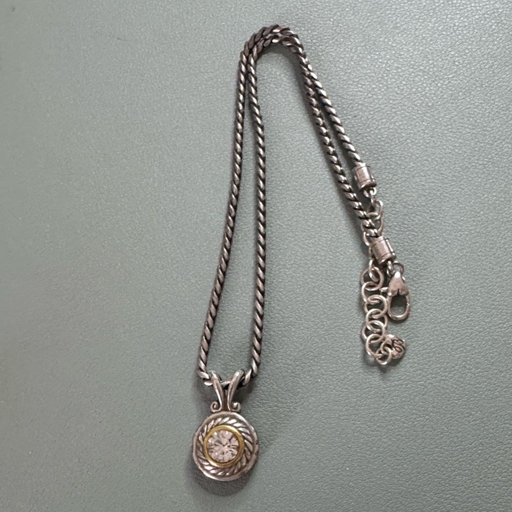BRIGHTON CRYSTAL HEART 18" REVERSIBLE PENDANT SILVER TONE & GOLD ACCENT NECKLACE